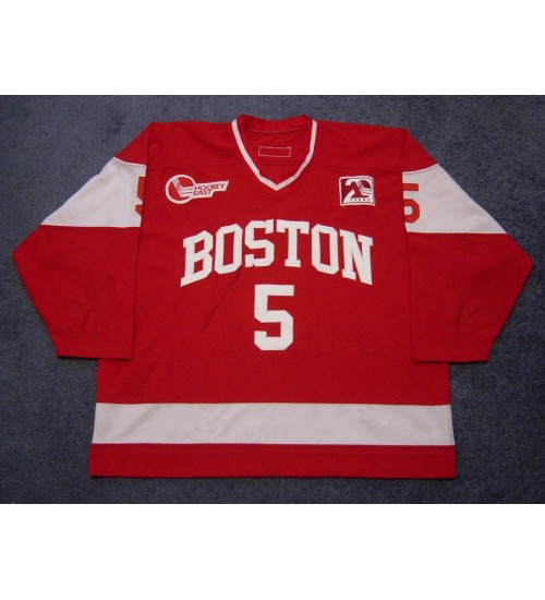 Custom NCAA 2003-04 Boston University Terriers BU 5 John Laliberte Hockey Jersey Road Red